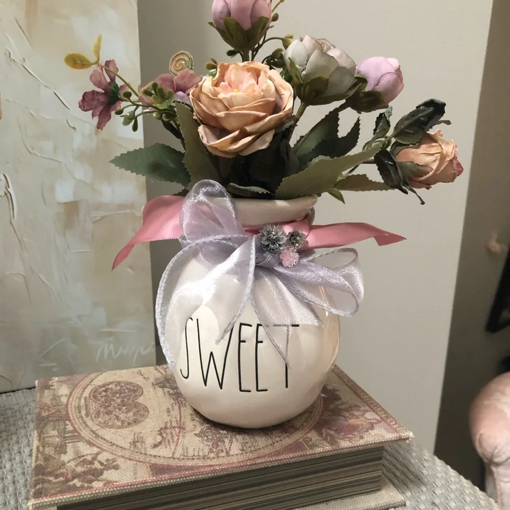 Decorative 'Sweet' Pink and Cream Floral Vase Accent